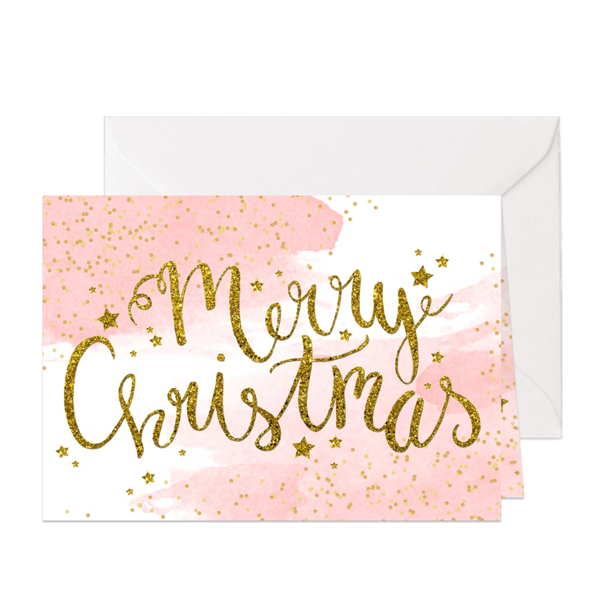 Kerstkaart tekst aquarel glitter - Kaartimpressie