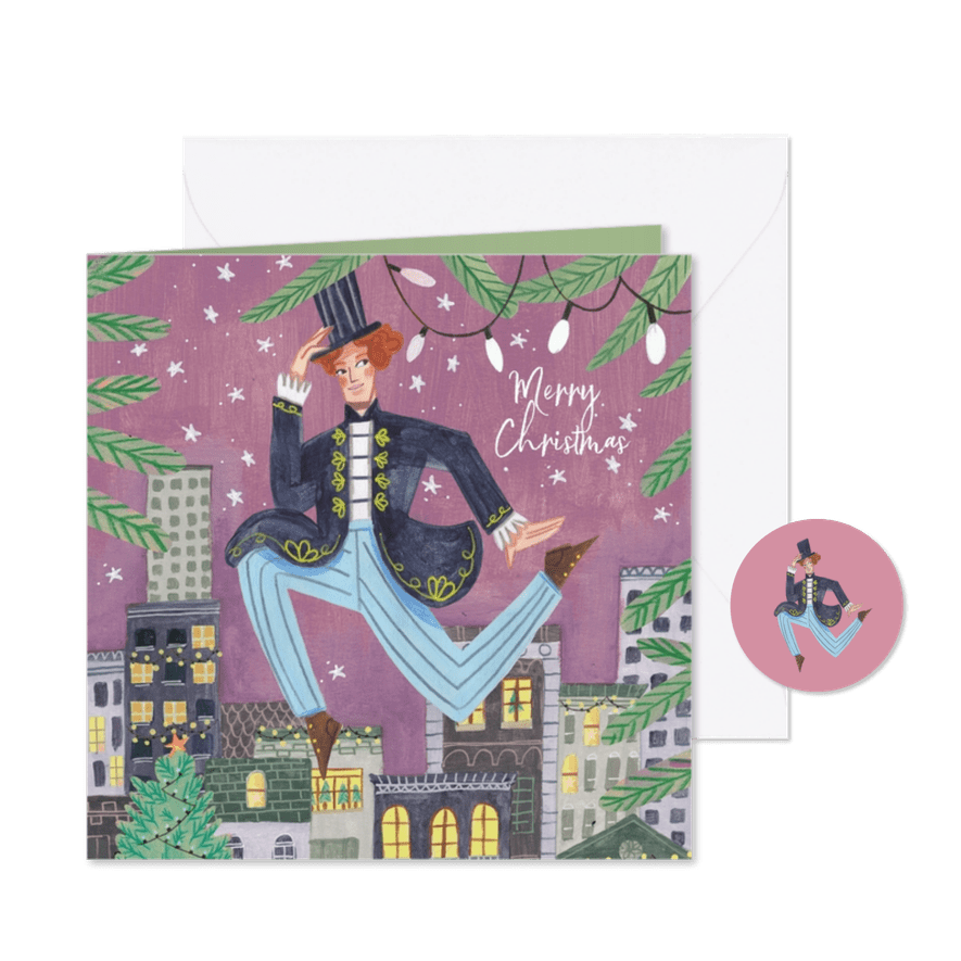 Kerstkaart 'ten lords a leaping' illustratie - Kaartimpressie