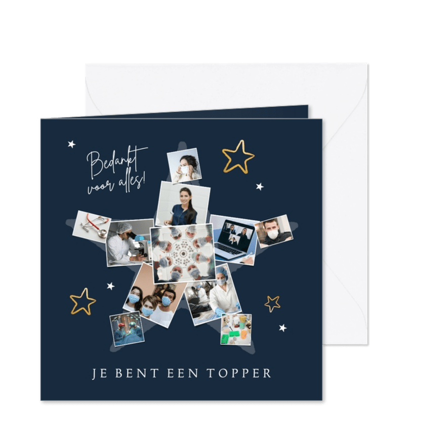 Kerstkaart topper ster fijne feestdagen zorg bedankt - Kaartimpressie