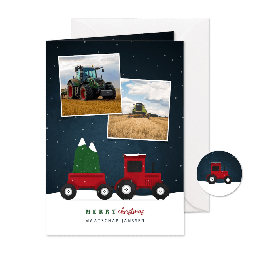 Kerstkaart tractor met foto's en sneeuw agrarisch - Kaartimpressie