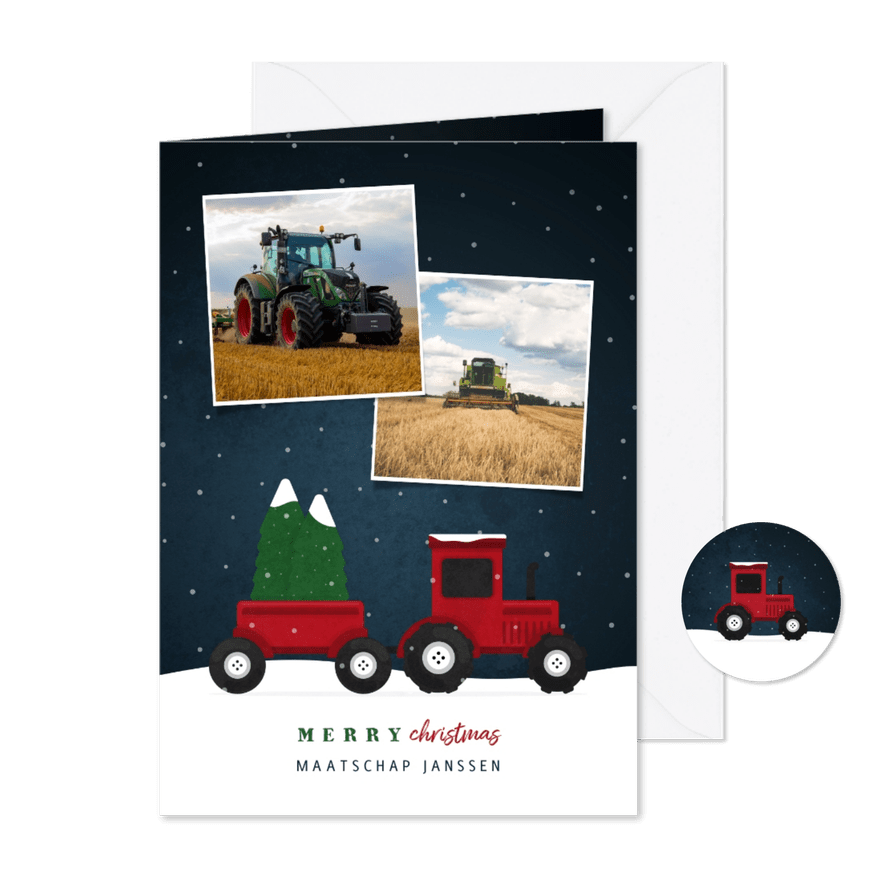 Kerstkaart tractor met foto's en sneeuw agrarisch - Kaartimpressie