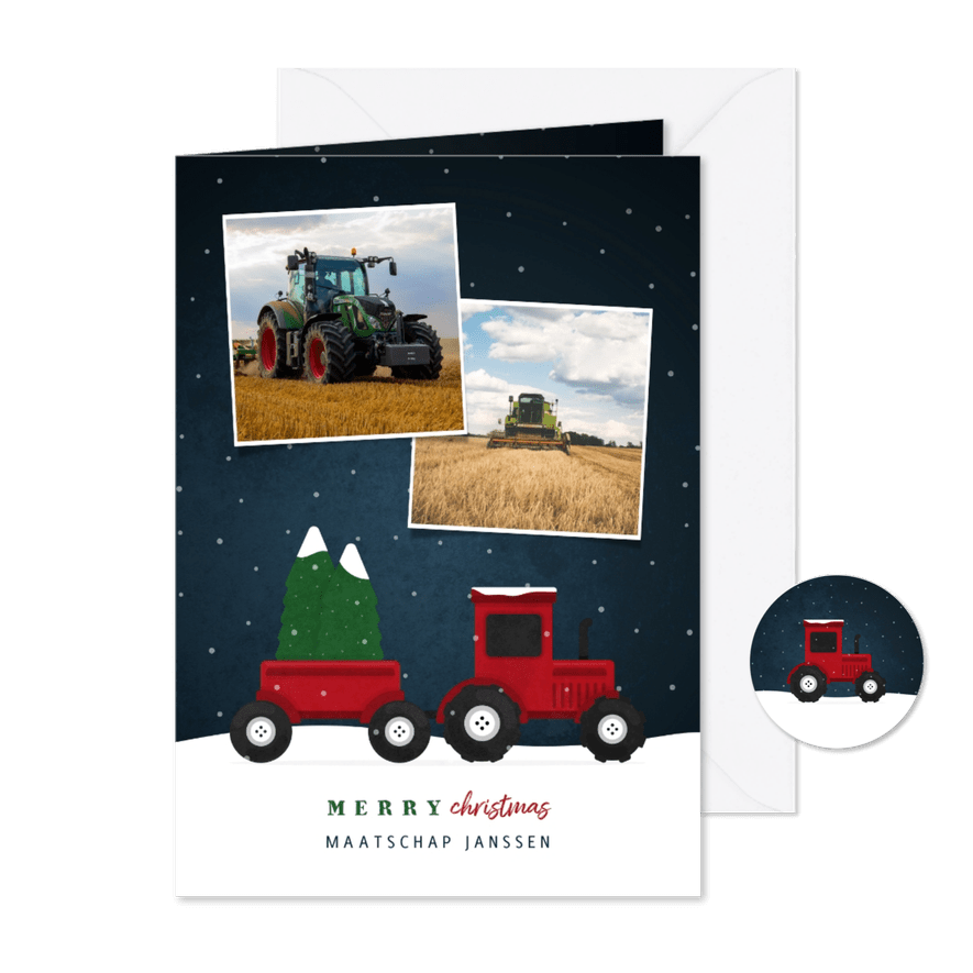 Kerstkaart tractor met foto's en sneeuw agrarisch - Kaartimpressie