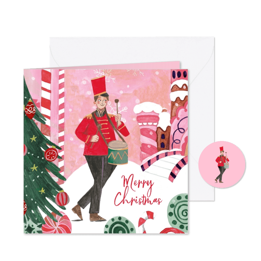 Kerstkaart 'twelve drummer drumming' illustratie - Kaartimpressie