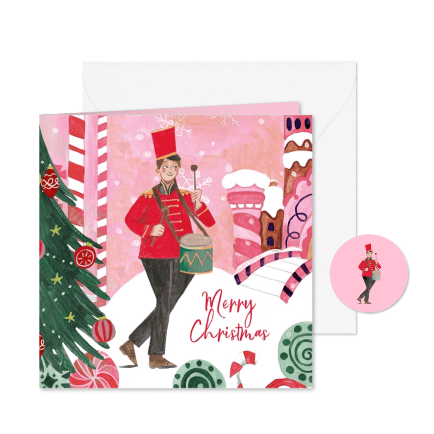 Kerstkaart 'twelve drummer drumming' illustratie - Kaartimpressie