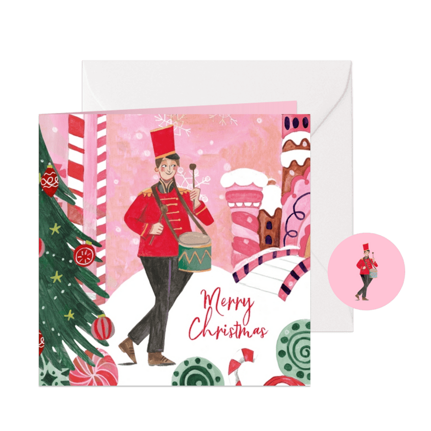 Kerstkaart 'twelve drummer drumming' illustratie - Kaartimpressie