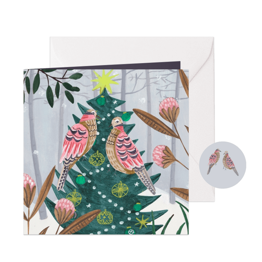 Kerstkaart 'Two turtle doves' illustratie - Kaartimpressie