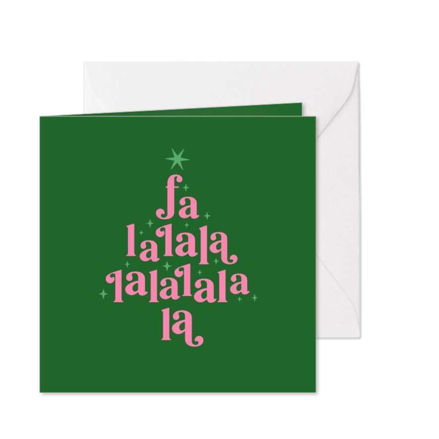 Kerstkaart typo kleurentrend falalala liedje kerstboom ster - Kaartimpressie