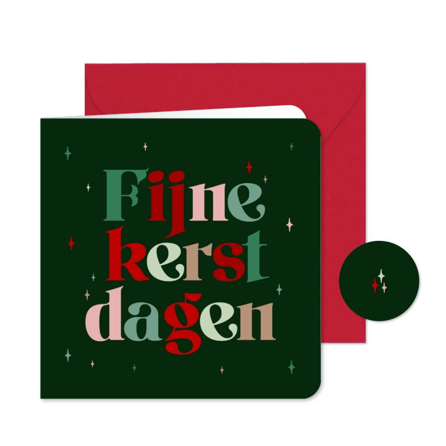 Kerstkaart typografie kleuren fijne kerstdagen sterren - Kaartimpressie