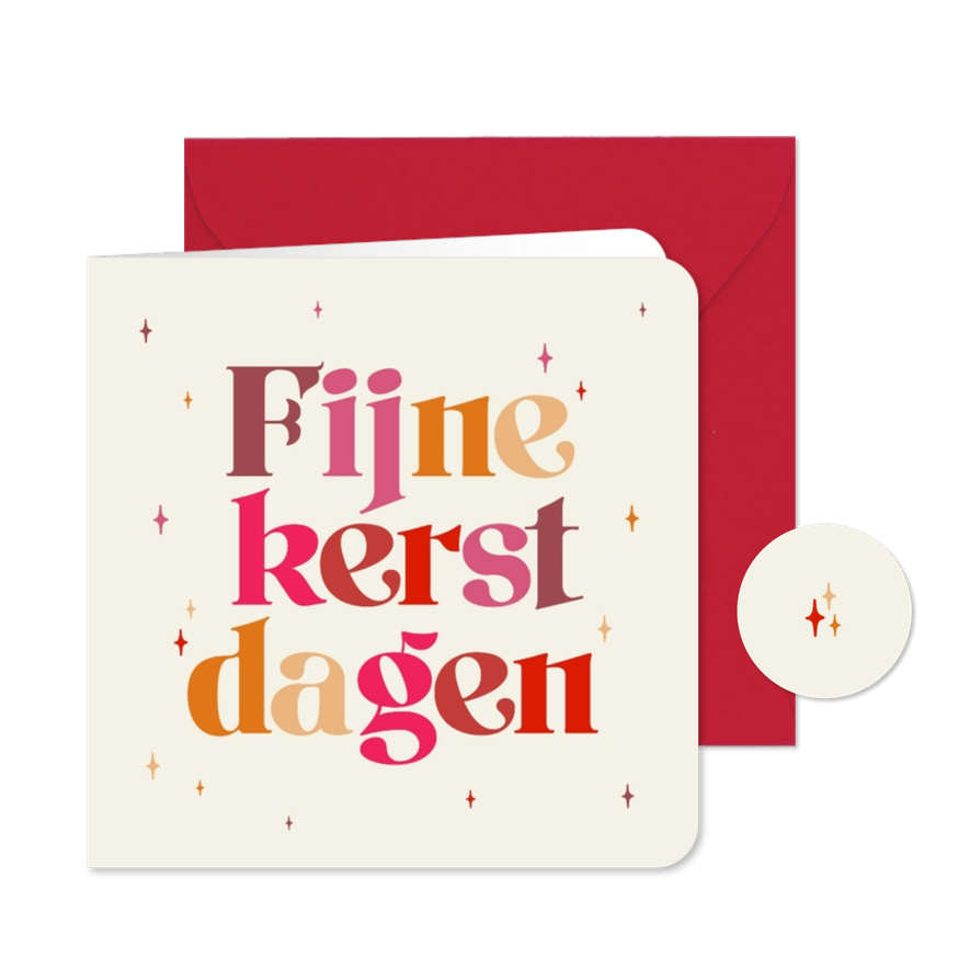 Kerstkaart typografie kleurrijk fijne kerstdagen sterren - Kaartimpressie