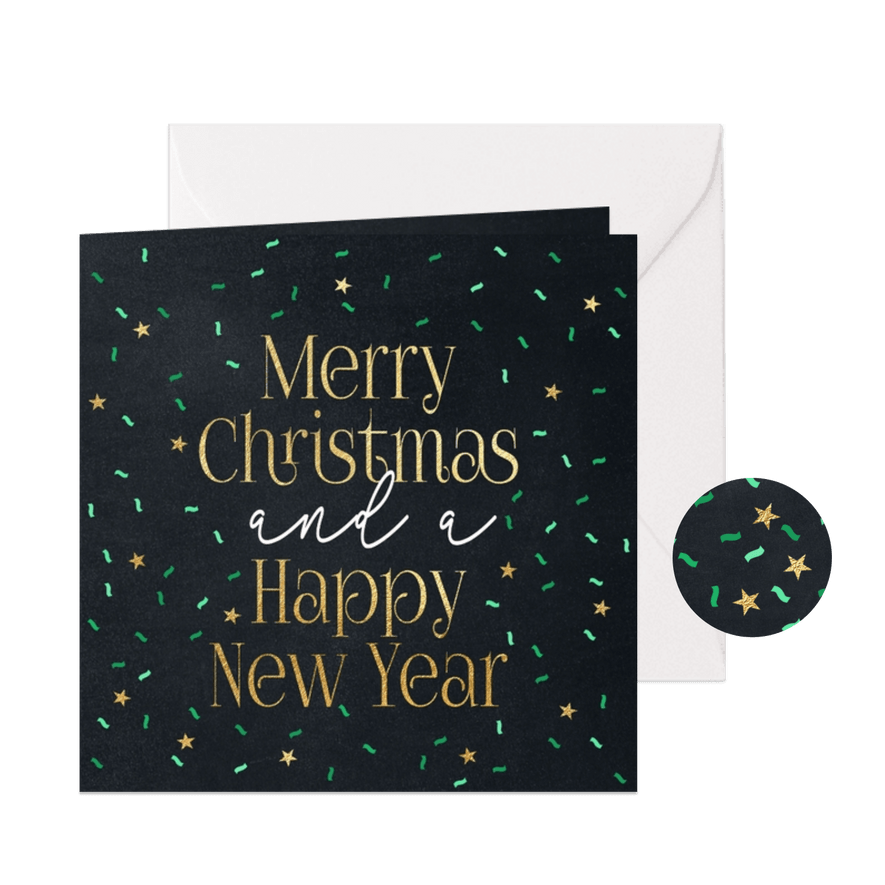 Kerstkaart typografie met confetti - Kaartimpressie