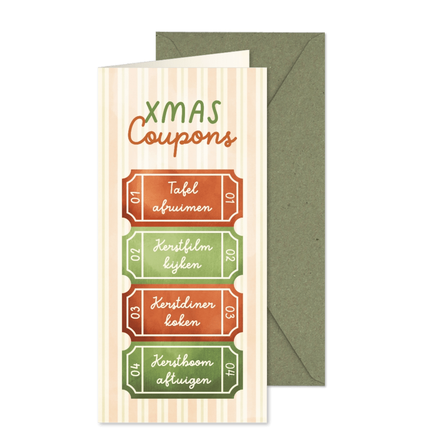 Kerstkaart uitknipbare XMAS coupons - Kaartimpressie