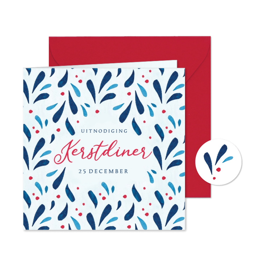 Kerstkaart uitnodiging kerstdiner met maretak - Kaartimpressie