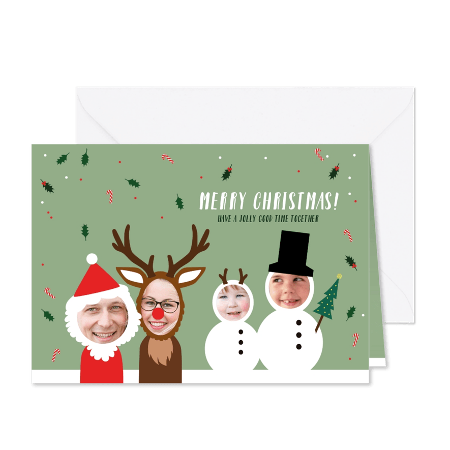 Kerstkaart uniek en grappig gezin verkleed - Kaartimpressie