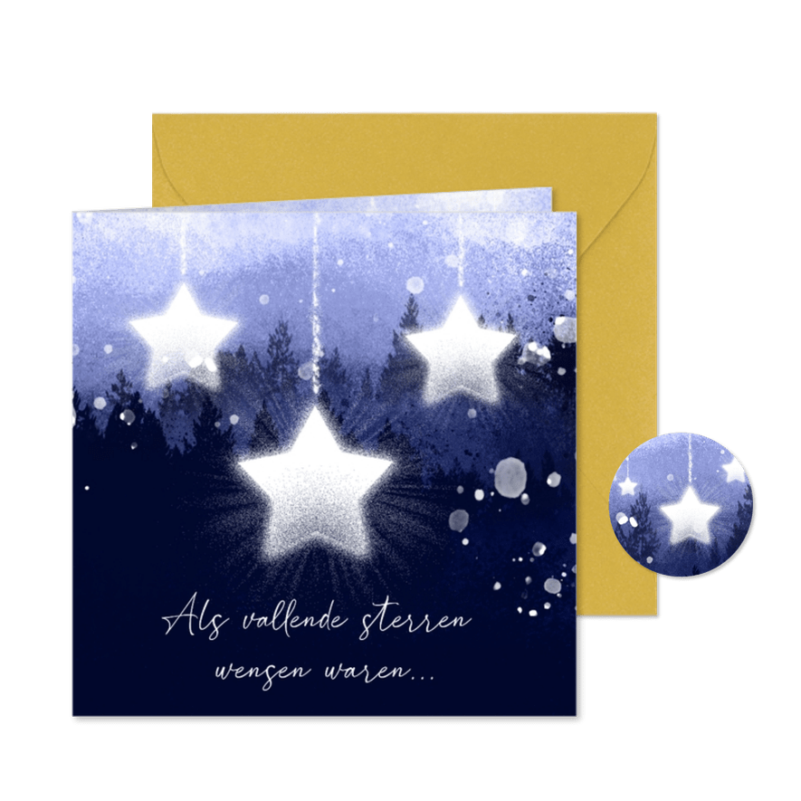 Kerstkaart vallende sterren wens - Kaartimpressie
