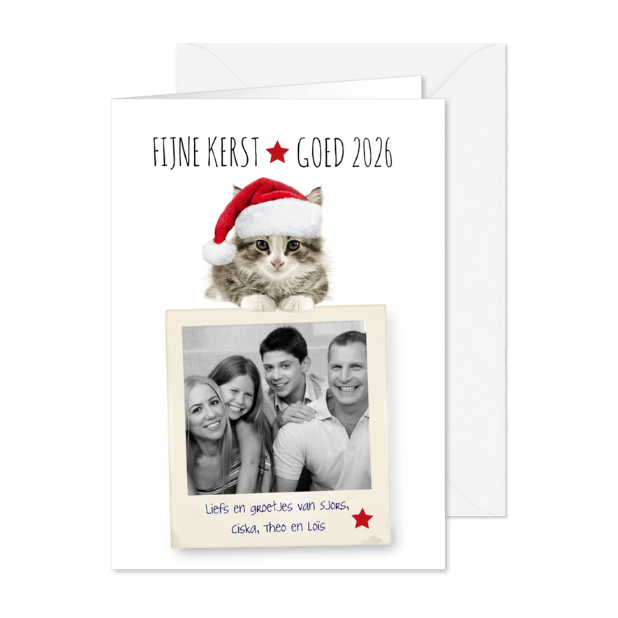 Kerstkaart van een poesje met fotolijst - Kaartimpressie