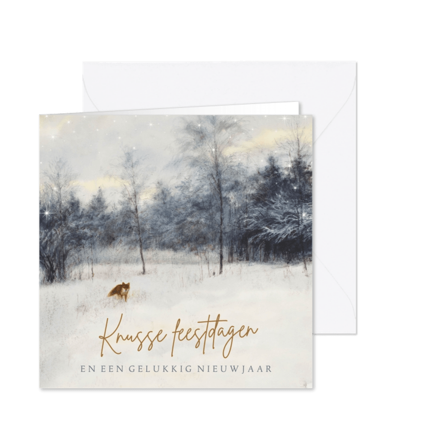 Kerstkaart van vos in het bos - Kaartimpressie