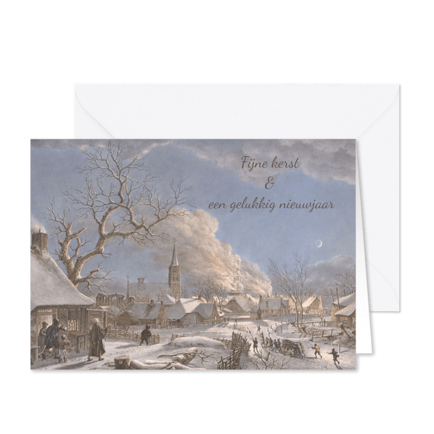 Kerstkaart van Winter van Jacob Cats, Nacht en vuur - Kaartimpressie