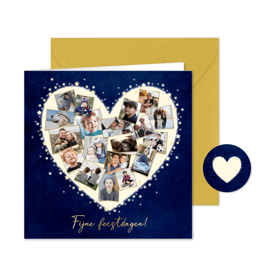 Kerstkaart veel foto's in hartje - Kaartimpressie
