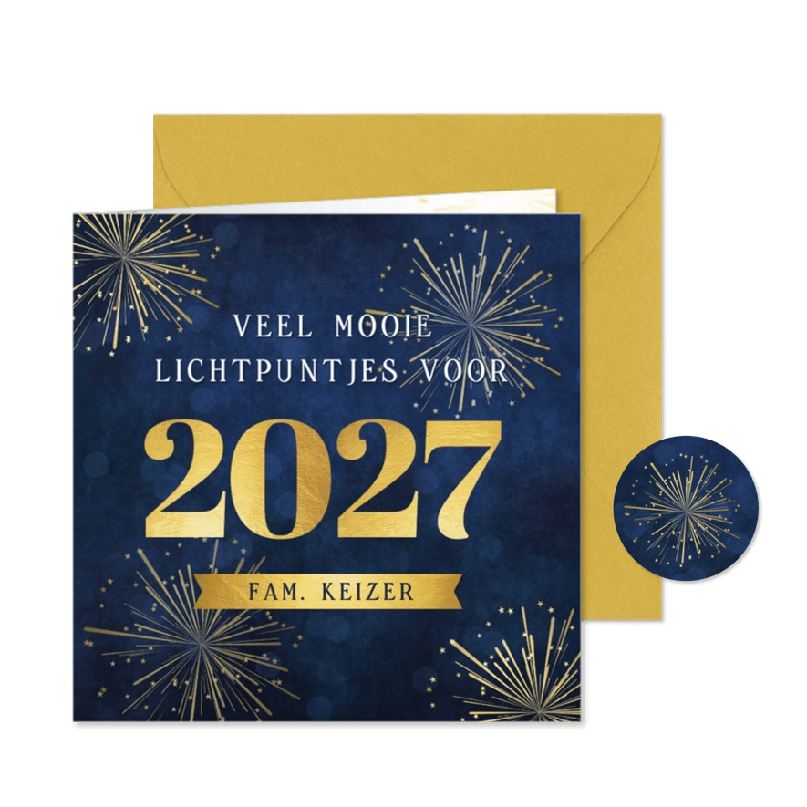 Kerstkaart veel lichtpuntjes voor 2027 met vuurwerk - Kaartimpressie