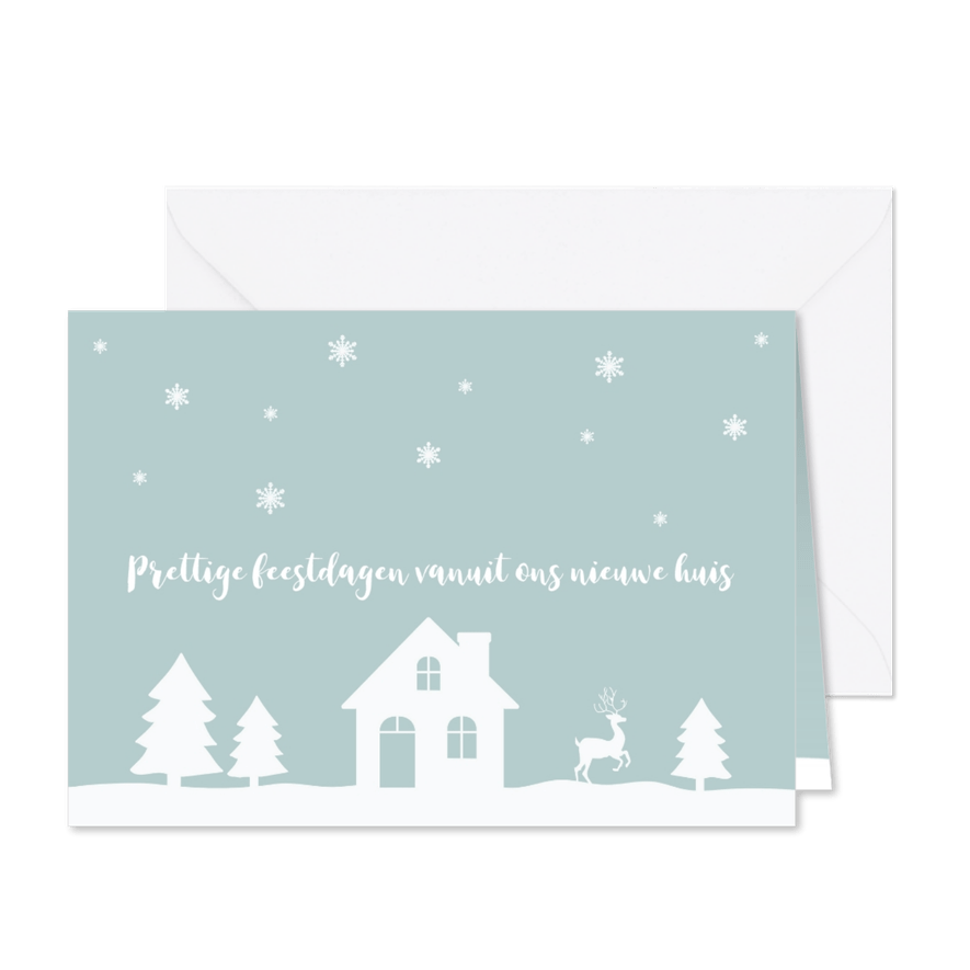 Kerstkaart verhuiskaart huisje sneeuw silhouet - Kaartimpressie