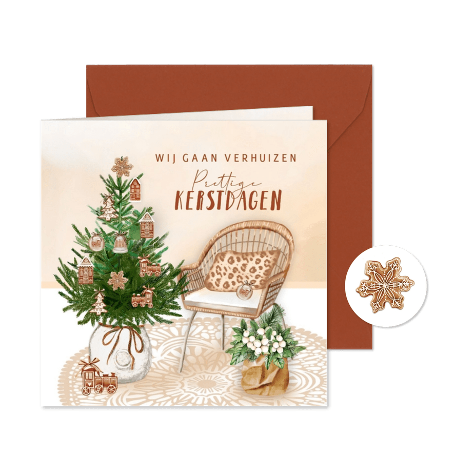 Kerstkaart verhuizen kerstboom gingerbread - Kaartimpressie