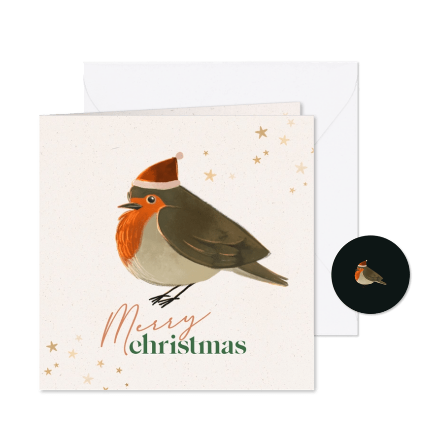 Kerstkaart verlicht roodborstje  - Kaartimpressie