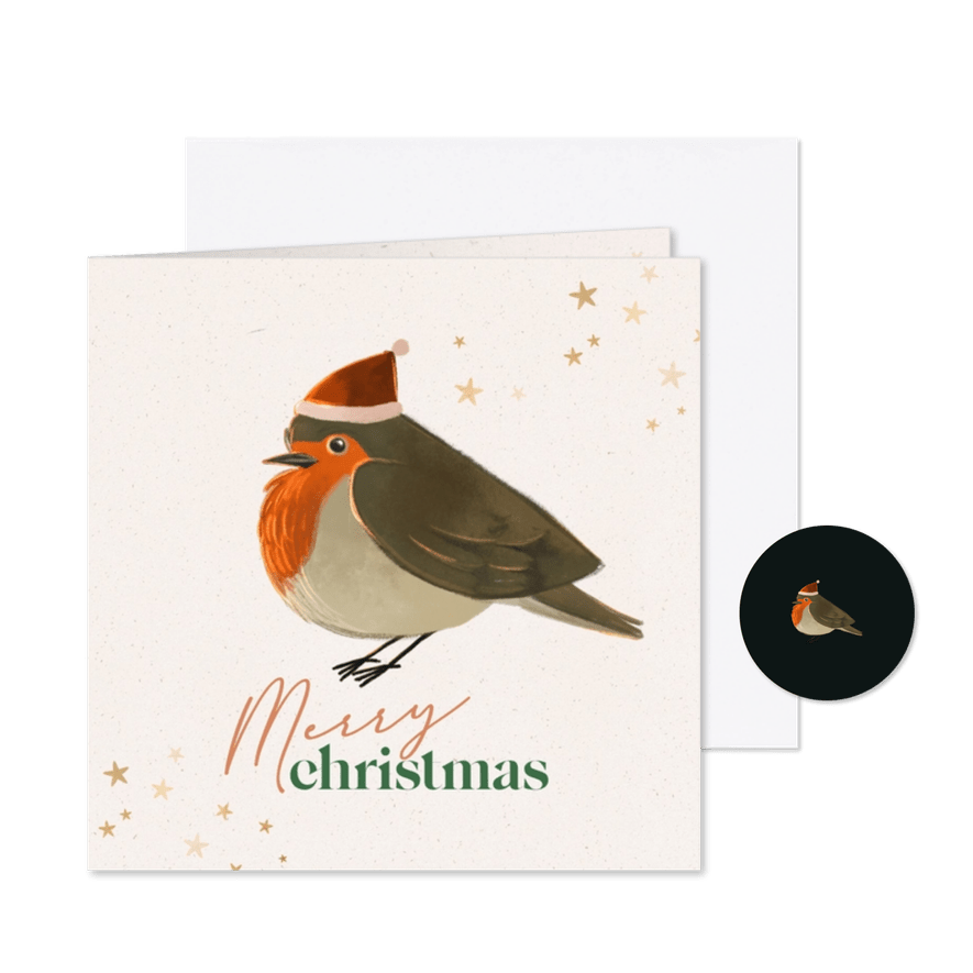Kerstkaart verlicht roodborstje - Kaartimpressie