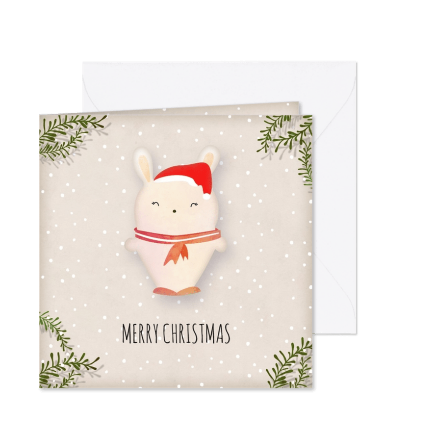 Kerstkaart vierkant wit konijntje - Kaartimpressie