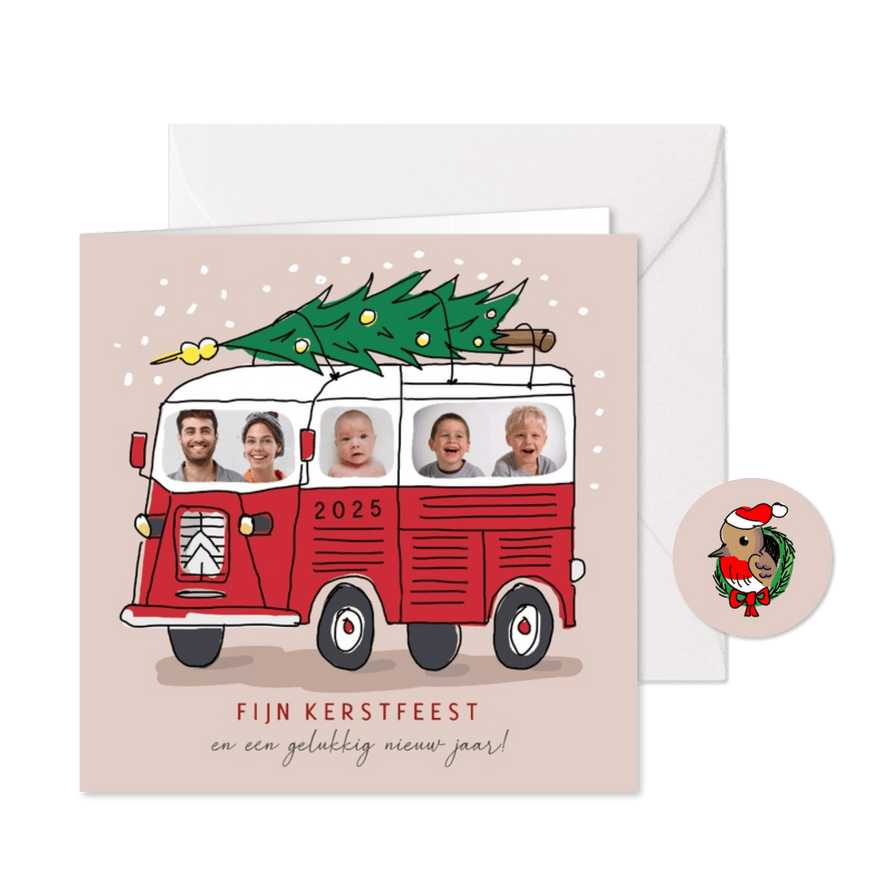 Kerstkaart vintage HY busje met foto's - Kaartimpressie