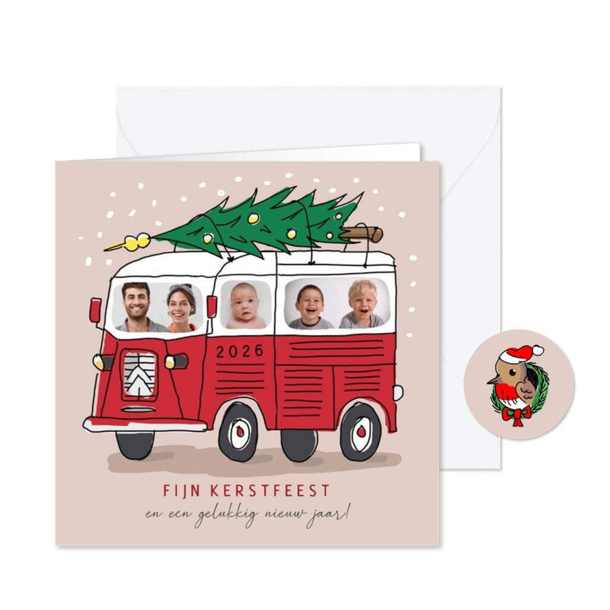 Kerstkaart vintage HY busje met foto's - Kaartimpressie