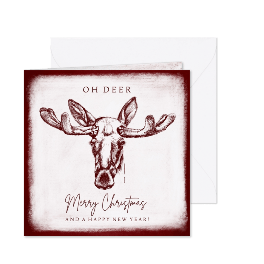 Kerstkaart vintage-look en een tekening rendier - Kaartimpressie