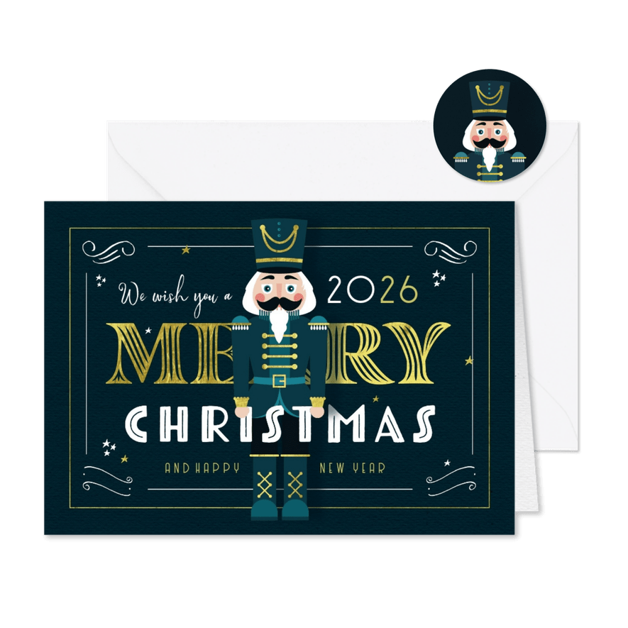 Kerstkaart vintage notenkraker goud illustratie gatsby - Kaartimpressie