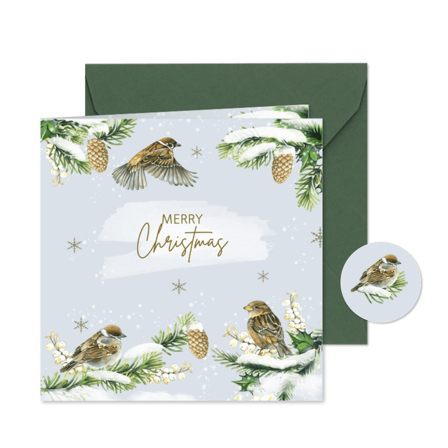 Kerstkaart vogels op takjes winter - Kaartimpressie