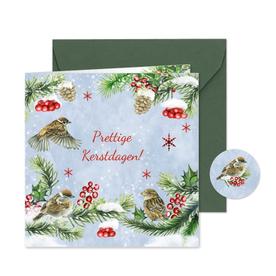 Kerstkaart vogeltjes in sneeuw - Kaartimpressie