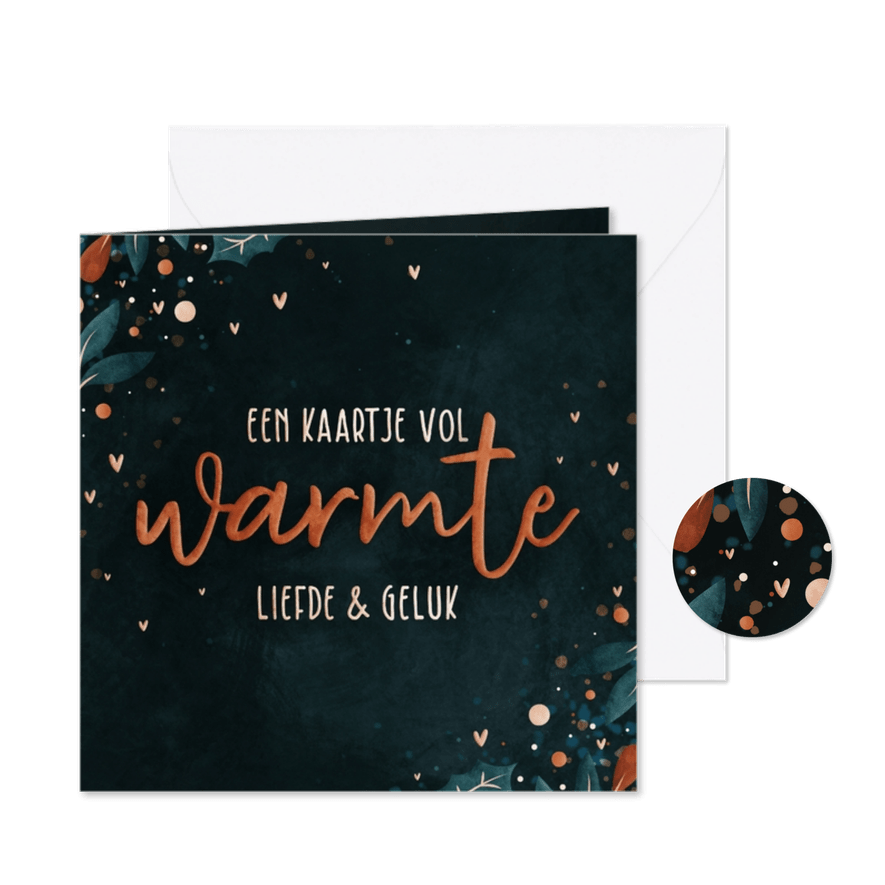 Kerstkaart vol warmte met hartjes, takjes en besjes - Kaartimpressie