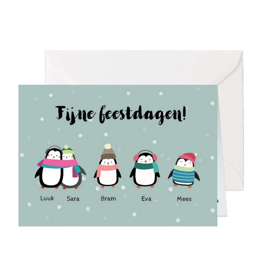 Kerstkaart voor het hele gezin met pinguïns - Kaartimpressie