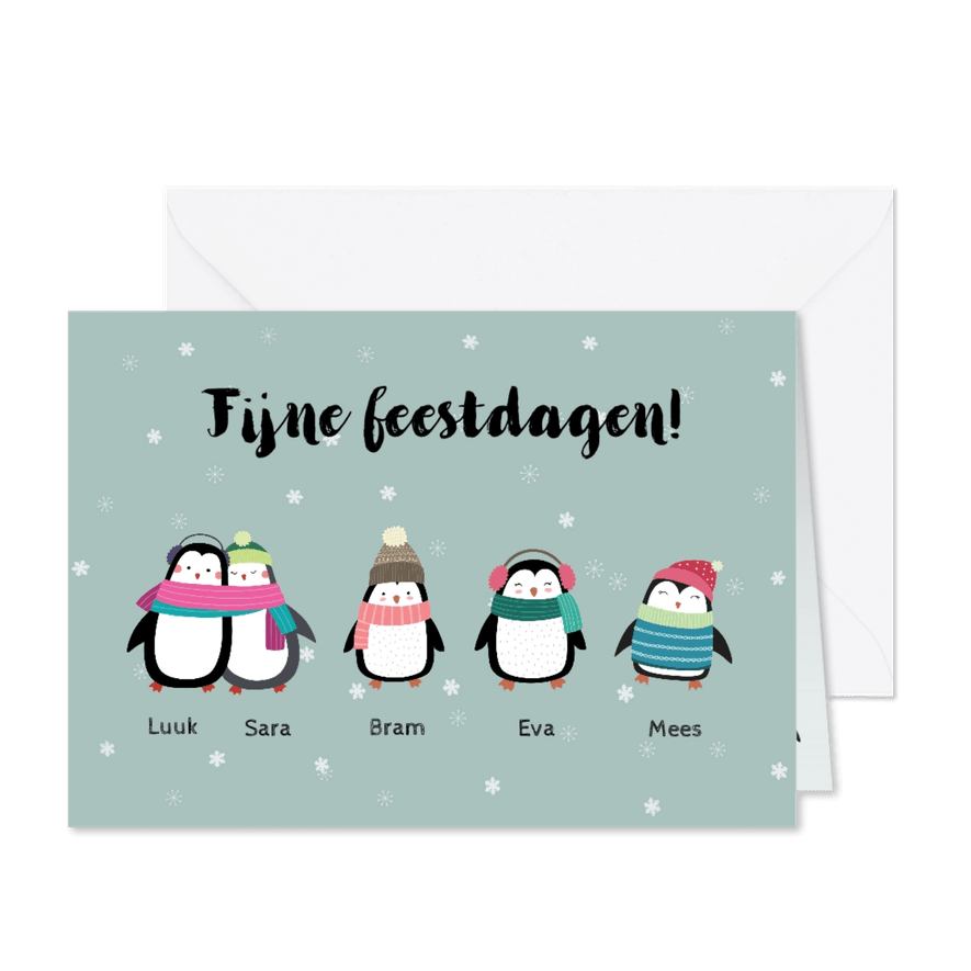 Kerstkaart voor het hele gezin met pinguïns - Kaartimpressie