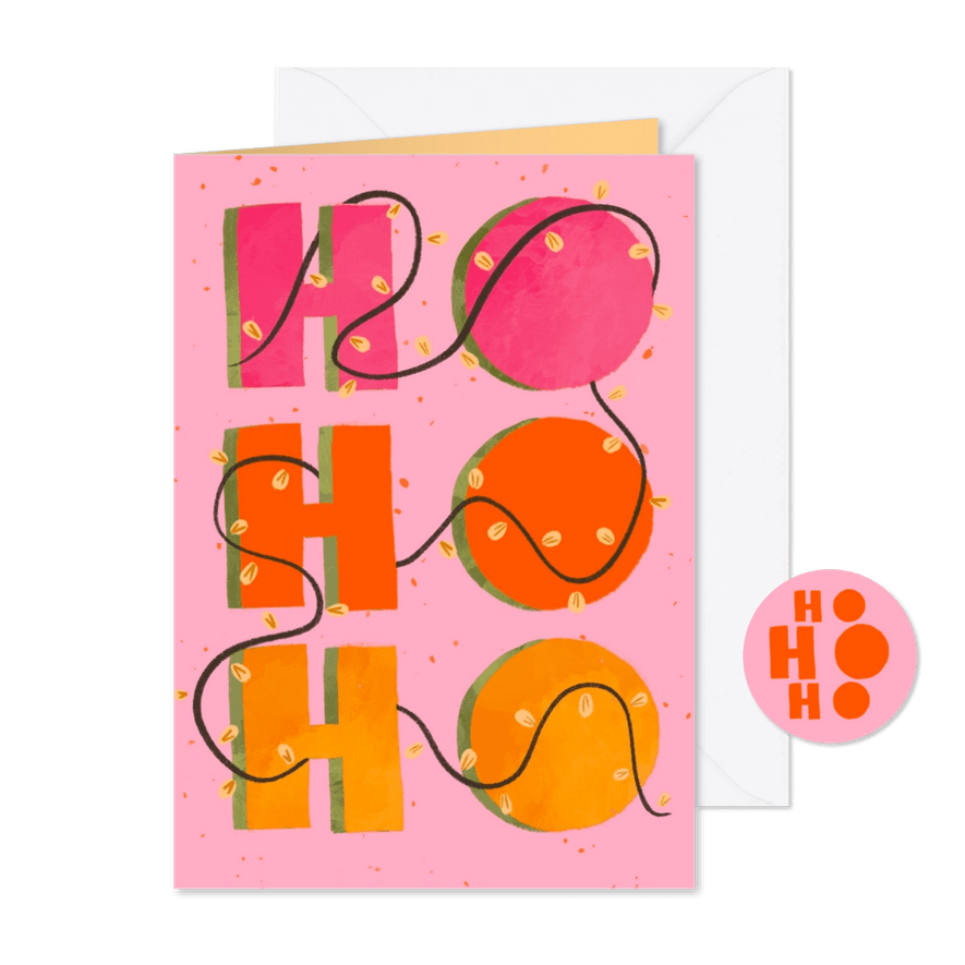 Kerstkaart vrolijk Ho Ho Ho - Kaartimpressie