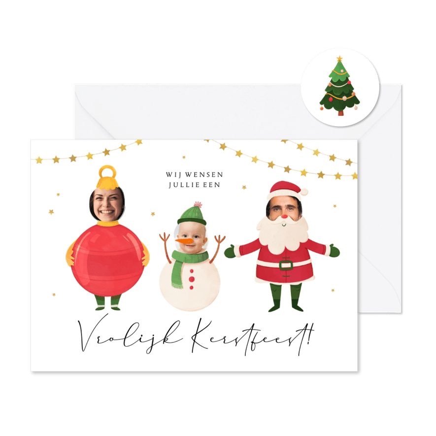 Kerstkaart vrolijk kerstfeest grappig kerstman sneeuwpop bal - Kaartimpressie