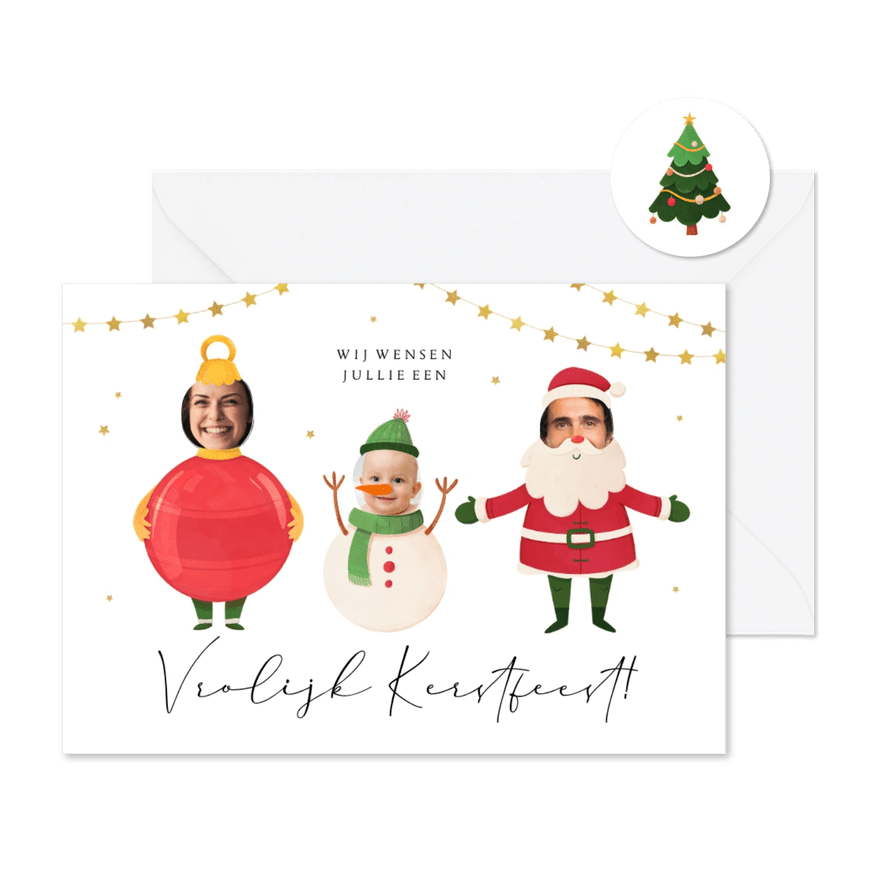 Kerstkaart vrolijk kerstfeest grappig kerstman sneeuwpop bal - Kaartimpressie
