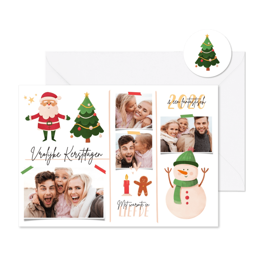 kerstkaart vrolijk kerstillustraties foto kerstman kerstboom - Kaartimpressie