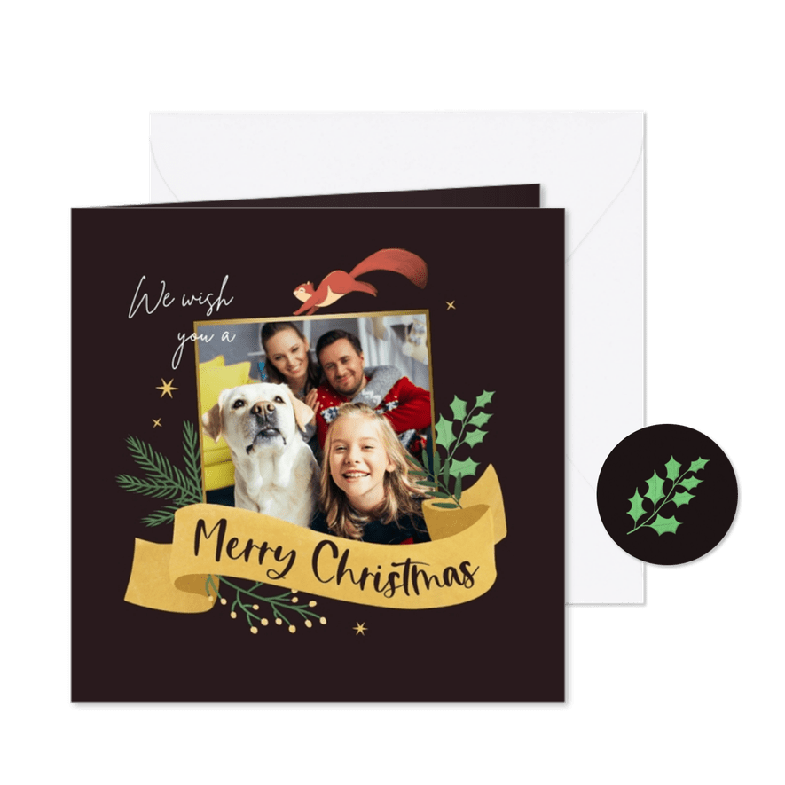 Kerstkaart vrolijk merry christmas eekhoorn uil foto - Kaartimpressie