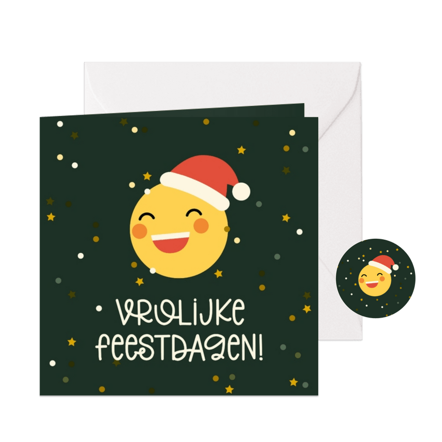 Kerstkaart vrolijke feestdagen emoji met kerstmuts - Kaartimpressie