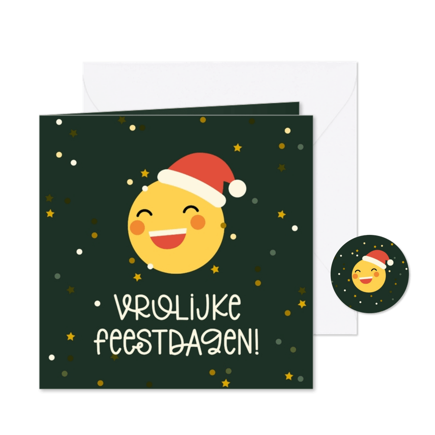 Kerstkaart vrolijke feestdagen emoji met kerstmuts - Kaartimpressie