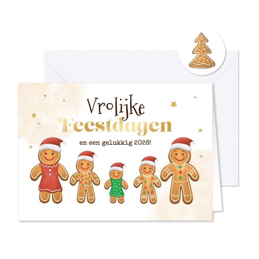 Kerstkaart vrolijke feestdagen gingerbread familie - Kaartimpressie