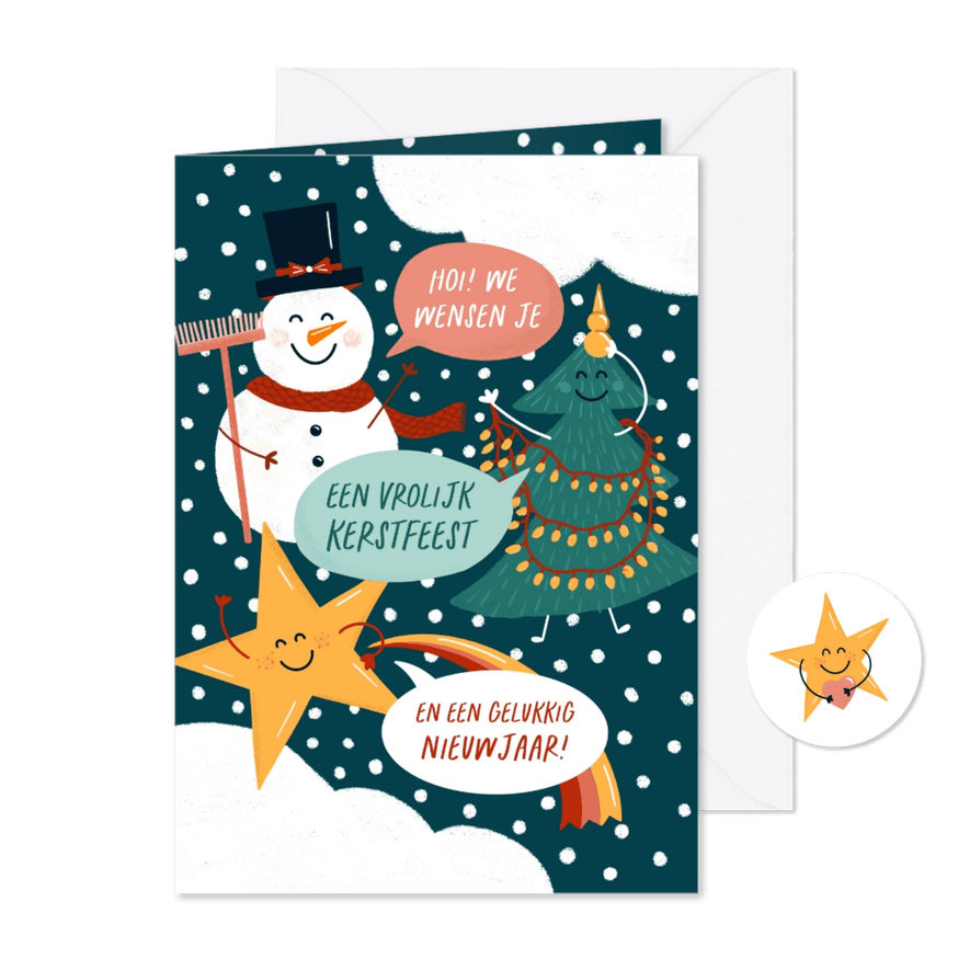Kerstkaart vrolijke figuren - Kaartimpressie