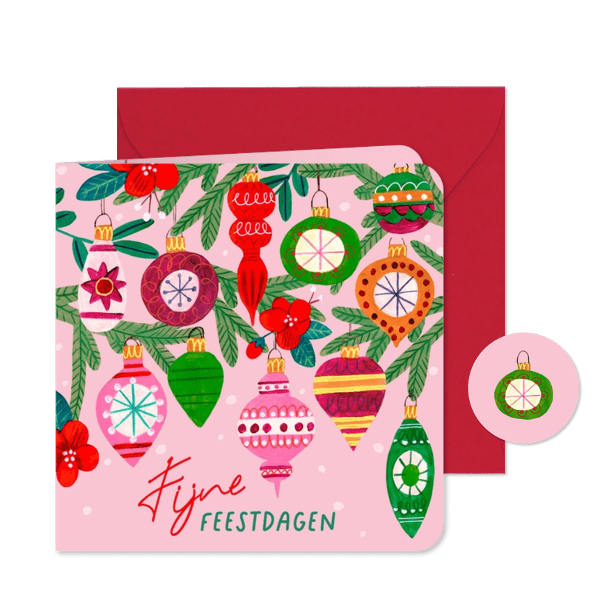 Kerstkaart vrolijke kerstballen illustratie - Kaartimpressie