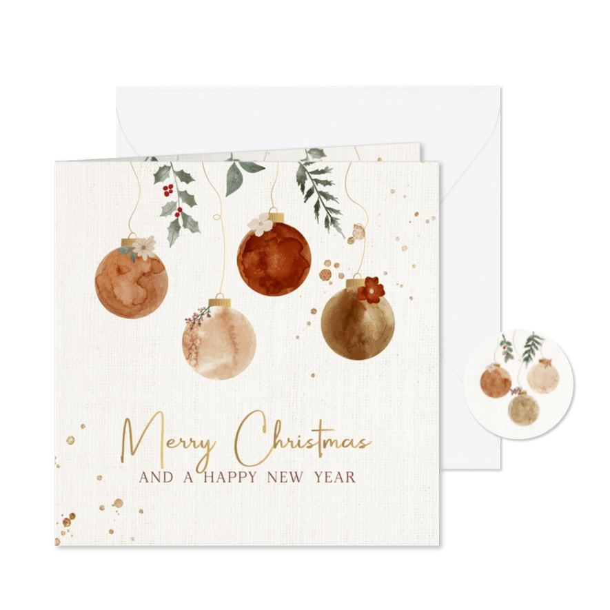 Kerstkaart Vrolijke kerstballen  - Kaartimpressie