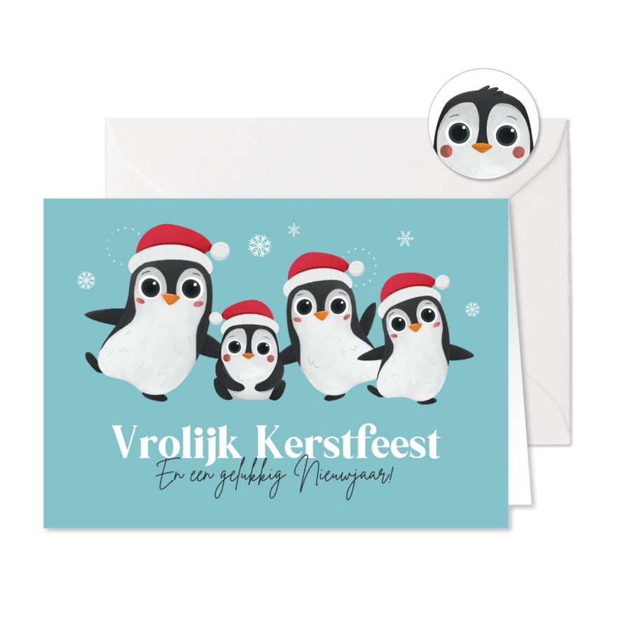 Kerstkaart vrolijke kerstdagen pinguïns kerstman sneeuw - Kaartimpressie