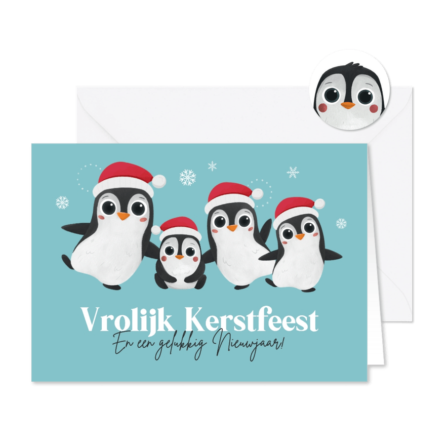 Kerstkaart vrolijke kerstdagen pinguïns kerstman sneeuw - Kaartimpressie